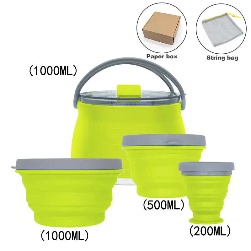 Kit de Cuisine de Camping Compact Pliable - Bouilloire, Bol et Tasse en Silicone