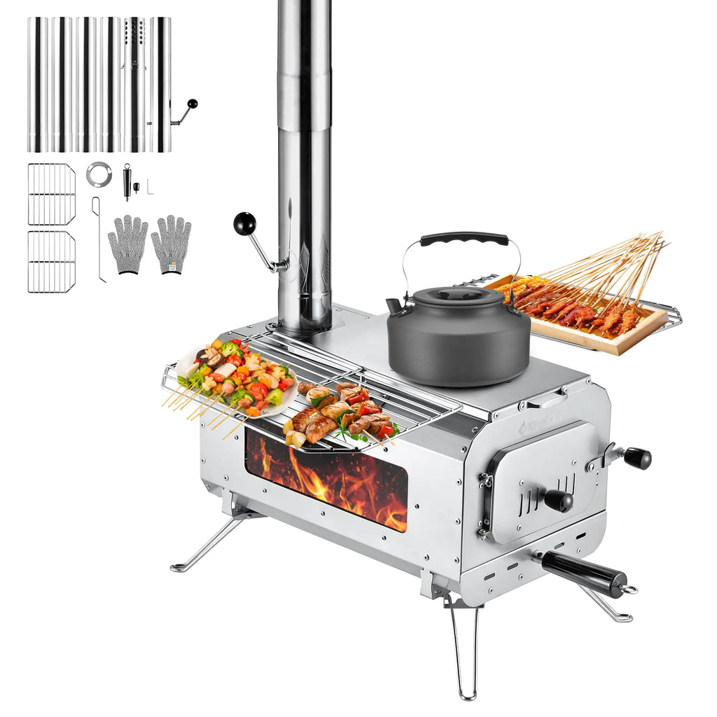 Poêle de Tente KingCamp Chauffant Pliable - Grand Foyer 1.7m avec Tuyaux