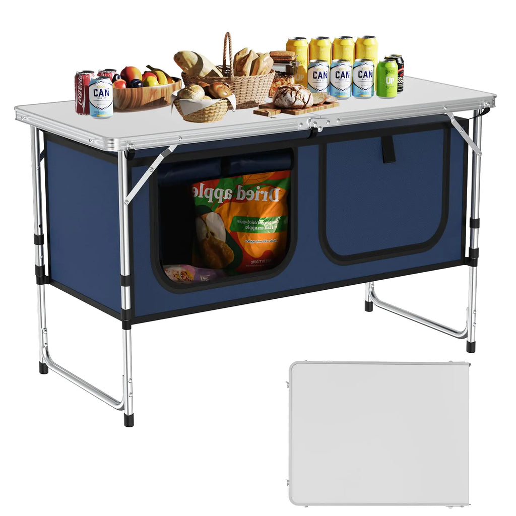 Table de Camping WildFinder Pliante - Réglable 3 Hauteurs avec Rangement