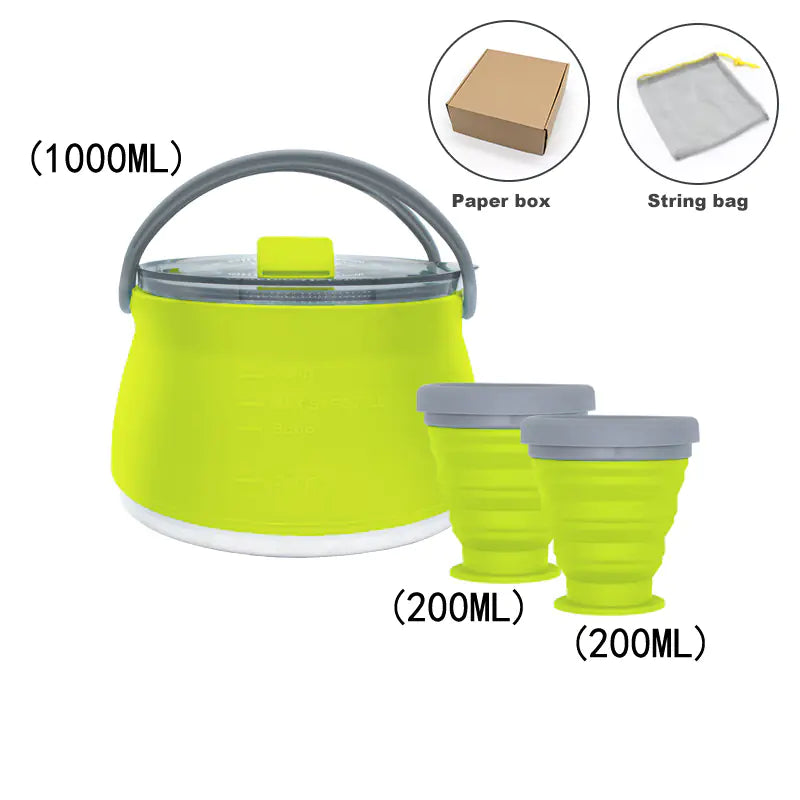 Kit de Cuisine de Camping Compact Pliable - Bouilloire, Bol et Tasse en Silicone
