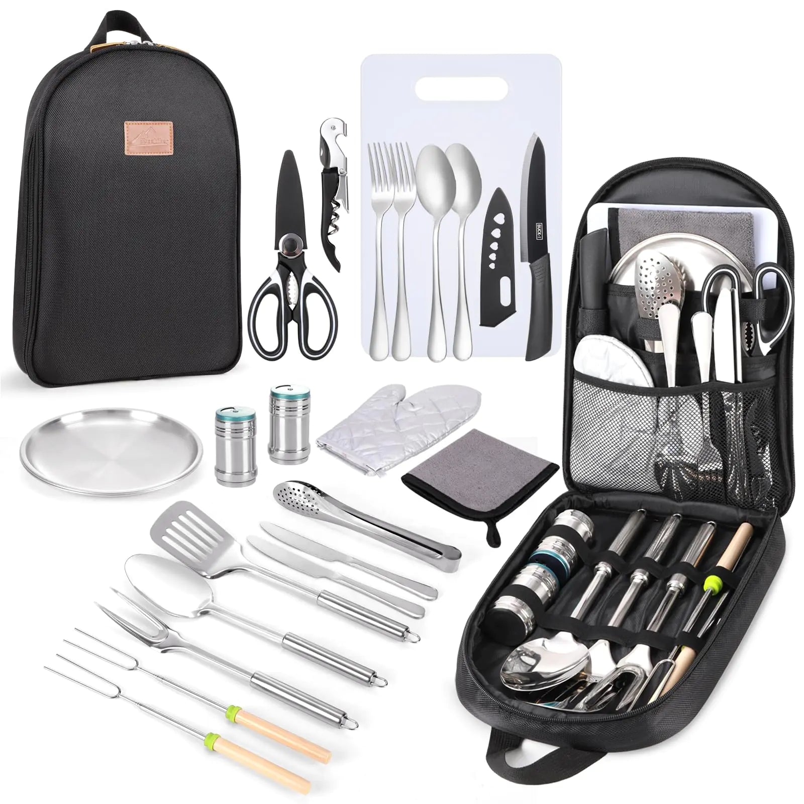 Set d'Ustensiles de Cuisine Camping - Équipement Complet RV et BBQ Portable