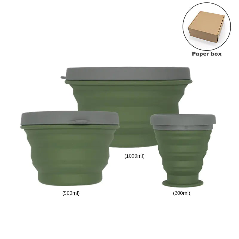 Kit de Cuisine de Camping Compact Pliable - Bouilloire, Bol et Tasse en Silicone