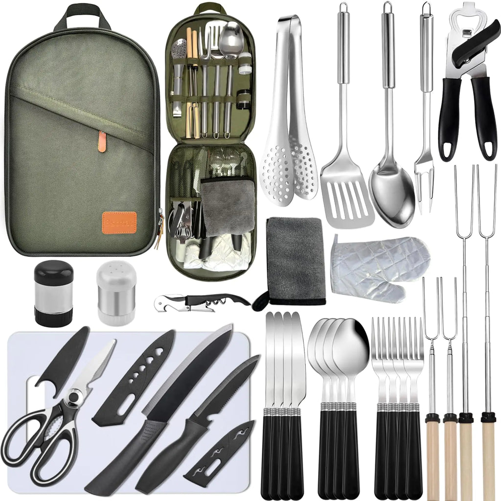 Set de Cuisine Camping 31 Pièces - Complet pour RV, Tente et BBQ