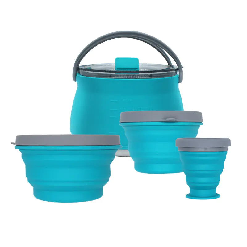 Kit de Cuisine de Camping Compact Pliable - Bouilloire, Bol et Tasse en Silicone