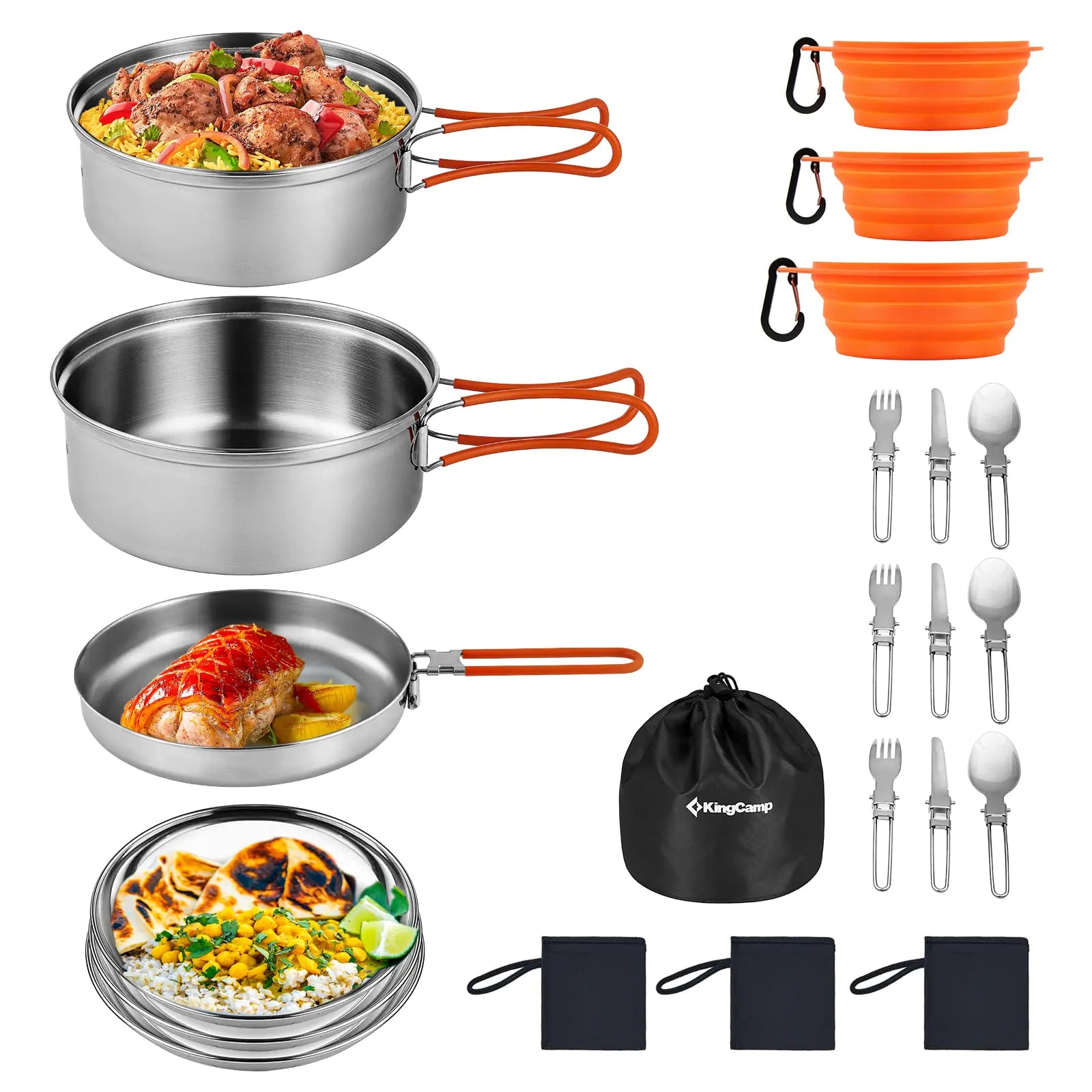KingCamp Kit de Cuisine de Camping en Acier Inoxydable