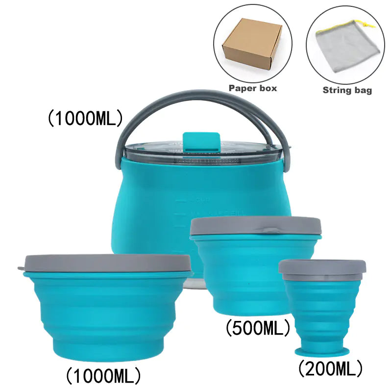 Kit de Cuisine de Camping Compact Pliable - Bouilloire, Bol et Tasse en Silicone