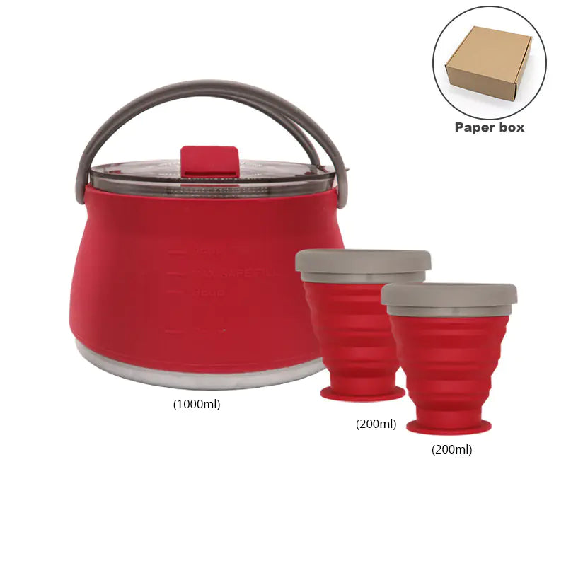 Kit de Cuisine de Camping Compact Pliable - Bouilloire, Bol et Tasse en Silicone