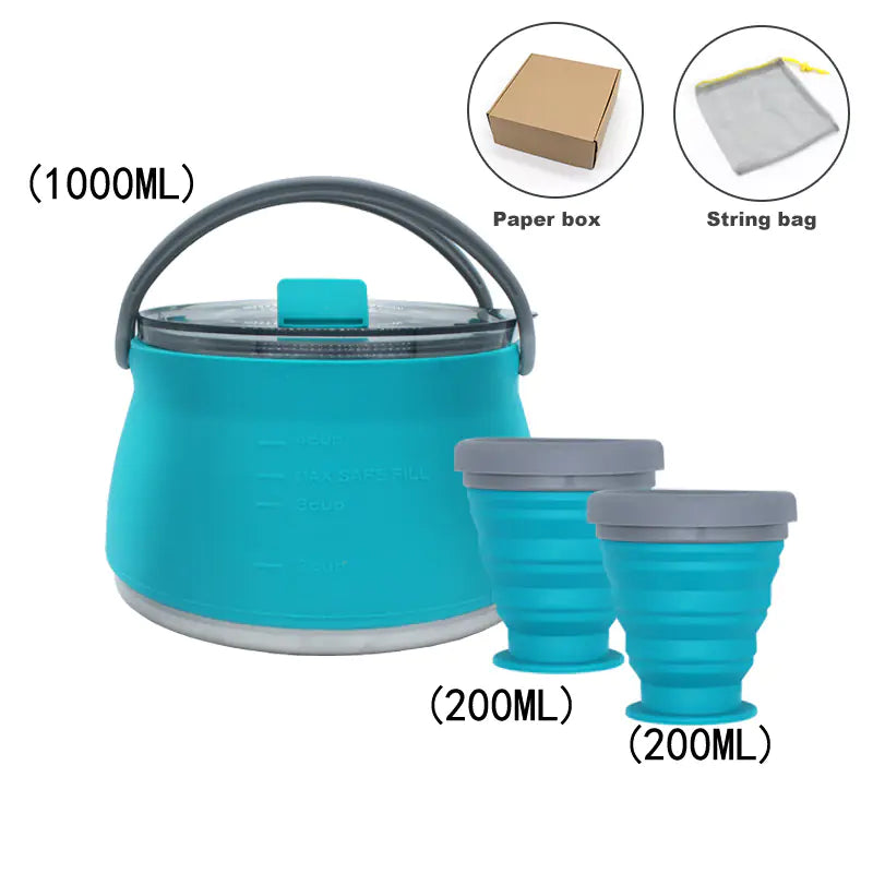 Kit de Cuisine de Camping Compact Pliable - Bouilloire, Bol et Tasse en Silicone
