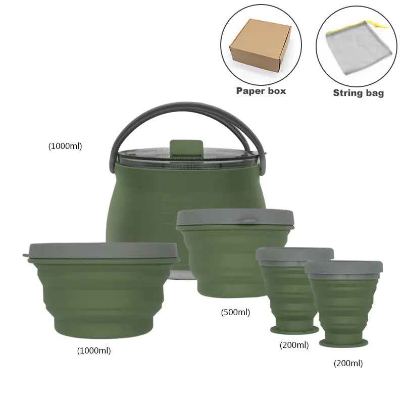 Kit de Cuisine de Camping Compact Pliable - Bouilloire, Bol et Tasse en Silicone