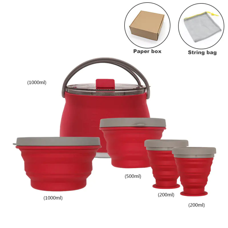 Kit de Cuisine de Camping Compact Pliable - Bouilloire, Bol et Tasse en Silicone