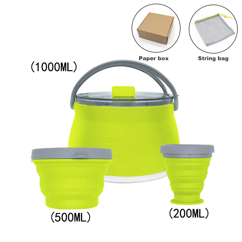Kit de Cuisine de Camping Compact Pliable - Bouilloire, Bol et Tasse en Silicone
