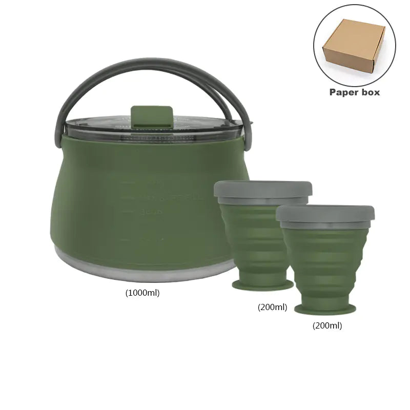 Kit de Cuisine de Camping Compact Pliable - Bouilloire, Bol et Tasse en Silicone
